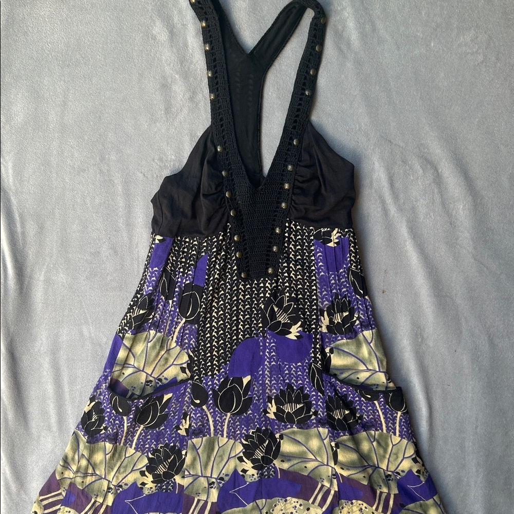 Free people floral dress race back crochet purple black beige - Picture 2 of 8